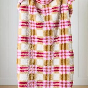 Anthropologie Lilou Jacquard Plaid Faux Fur Throw Blanket